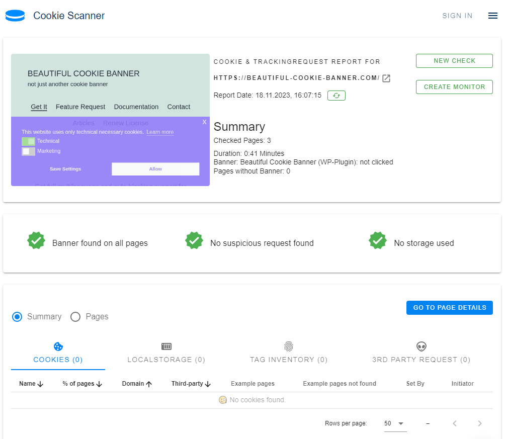 Example scan result for all pages